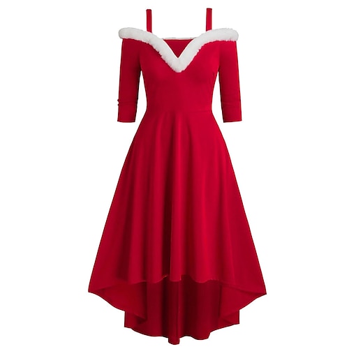 

Women's Christmas Swing Dress Skater Dress Green Red Black Long Sleeve Pure Color Cold Shoulder Plus High Low Winter Fall V Neck Classic Modern Fall Dress Slim 2022 S M L XL 2XL 3XL / Winter Dress