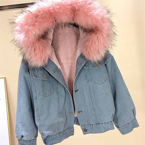 

Women's Winter Jacket Winter Coat Parka Warm Breathable Outdoor Daily Wear Vacation Going out Pocket Faux Fur Trim Fleece Lined Single Breasted Hoodie Active Chic & Modern Modern Comfortable Solid