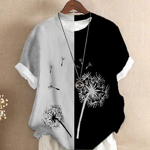 

Women's Plus Size Tops T shirt Tee Floral Print Short Sleeve Crewneck Streetwear Daily Sports Cotton Spandex Jersey Spring Summer Blue Dark Gray