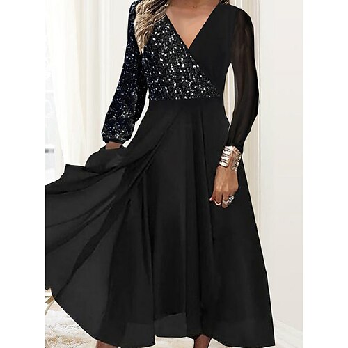 

Women's Party Dress Chiffon Dress Midi Dress Black Long Sleeve Print Ruched Fall Winter V Neck Stylish Modern 2022 S M L XL XXL 3XL