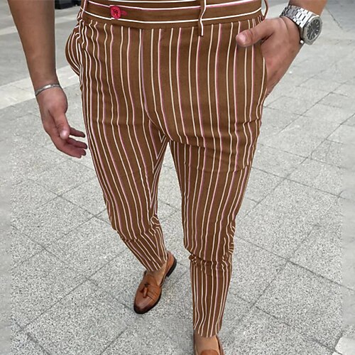 

Men's Chinos Trousers Jogger Pants Pocket Stripe Breathable Soft Casual Daily Fashion Streetwear Brown Black Micro-elastic / Spring