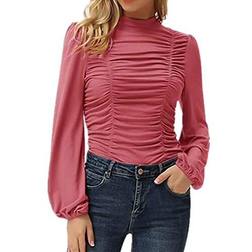 

Women's T shirt Tee Puff Sleeve Solid Colored Basic High Neck Standard Spring ArmyGreen Pink White Black