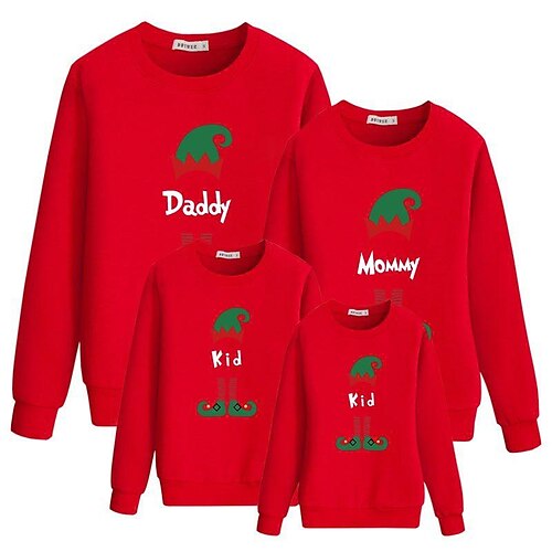 

Family Look Christmas Tops Sweatshirt Letter Christmas pattern Casual Red Black Long Sleeve Daily Matching Outfits