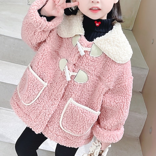 

Toddler Girls' Faux Fur Coat Solid Color Fashion School Coat Outerwear 3-7 Years Winter Green Pink