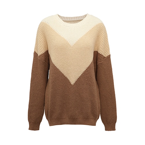 

Women's Pullover Sweater jumper Jumper Crochet Knit Knitted Color Block Crew Neck Stylish Casual Outdoor Daily Winter Fall Brown S M L / Long Sleeve