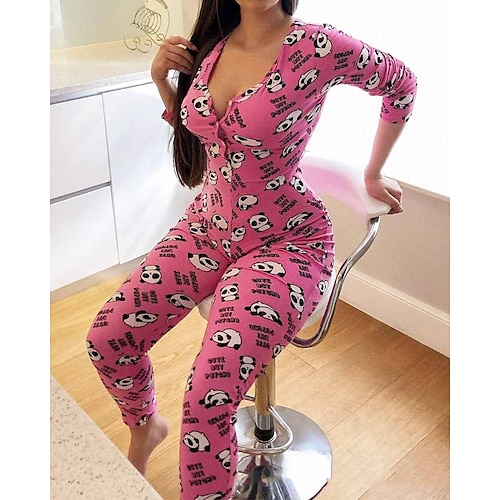 

Women's Pajamas Onesies Jumpsuits One Piece Pajama Letter Panda Fashion Comfort Soft Home Daily Bed Polyester Breathable V Wire Long Sleeve Winter Fall Purple / Pjs