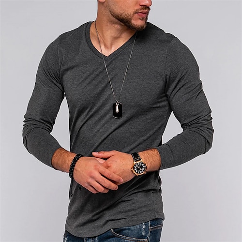 

Men's T shirt Tee Solid Colored V Neck Navy Blue Gray White Street Sports Long Sleeve Clothing Apparel Fashion Designer Casual Comfortable