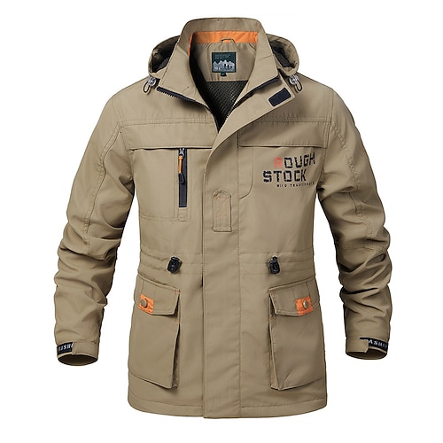 

Men's Work Jacket Outdoor Jacket Daily Wear Vacation Going out Zipper Hooded Outdoor Comfort Zipper Front Jacket Outerwear Solid / Plain Color Zipper Pocket Wine khaki Military Green / Winter