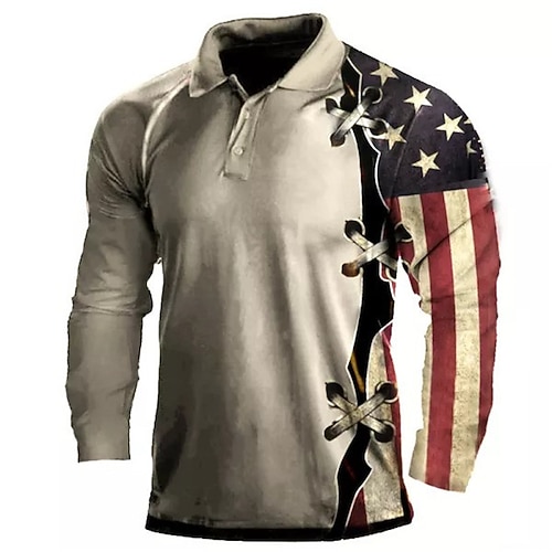 

Men's Golf Shirt National Flag Turndown Khaki 3D Print Street Casual Long Sleeve Button-Down Print Clothing Apparel Fashion Designer Casual Breathable