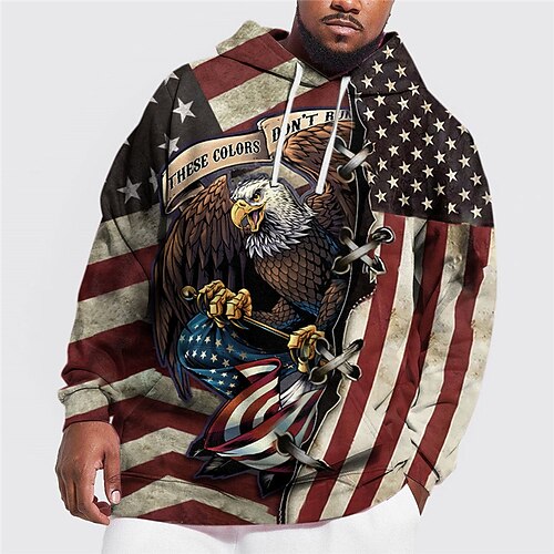 

Men's Plus Size Pullover Hoodie Sweatshirt Big and Tall 3D Print Hooded Long Sleeve Spring & Fall Basic Fashion Streetwear Comfortable Daily Wear Vacation Tops