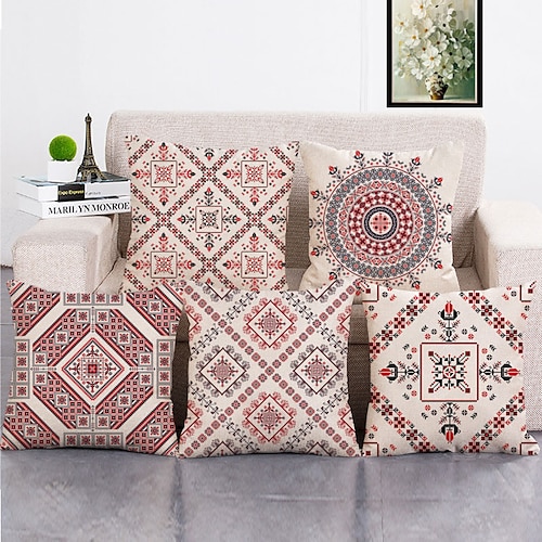 

Aztec Double Side Cushion Cover 5PC Soft Decorative Square Cushion Case Pillowcase for Bedroom Livingroom Sofa Couch Chair Superior Quality Machine Washable