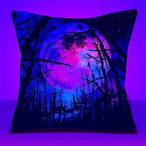 

Blacklight UV Double Side Throw Pillow Cover Landscape Soft Decorative Square Throw Pillow Cover Cushion Case Pillowcase for Sofa Bedroom Superior Quality Machine Washable