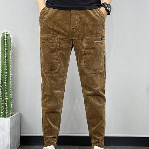 

Men's Joggers Corduroy Pants Trousers Casual Pants Pocket Drawstring Elastic Waist Plain Breathable Soft Daily Streetwear Fashion Chic & Modern Wine Khaki Micro-elastic / Winter