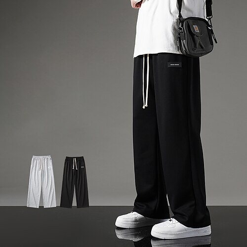 

Men's Sweatpants Trousers Drawstring Elastic Waist Straight Leg Solid Color Comfort Breathable Casual Daily Streetwear Cotton Blend Sports Fashion Grey Black Micro-elastic