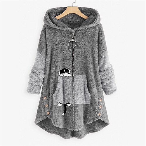 

Women's Winter Jacket Sherpa jacket Fleece Jacket Windproof Warm Outdoor Daily Wear Vacation Going out Embroidered Zipper Pocket Zipper Hoodie Casual Modern Plush Animal Regular Fit Outerwear Long