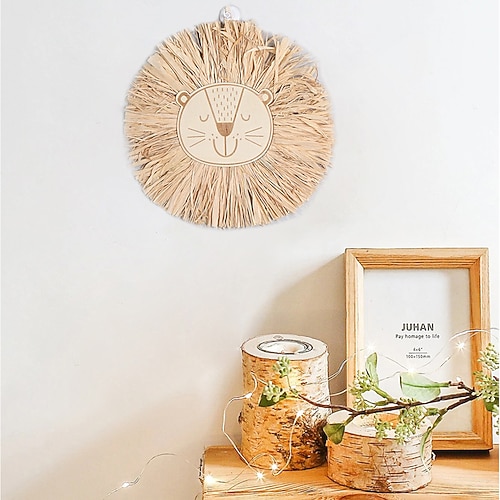 

Hand Woven Ins Decoration Nordic Style Home Decoration Children's Room Decoration Pendant Lafite Woven Jewelry Lion Hanging Decoration Mural