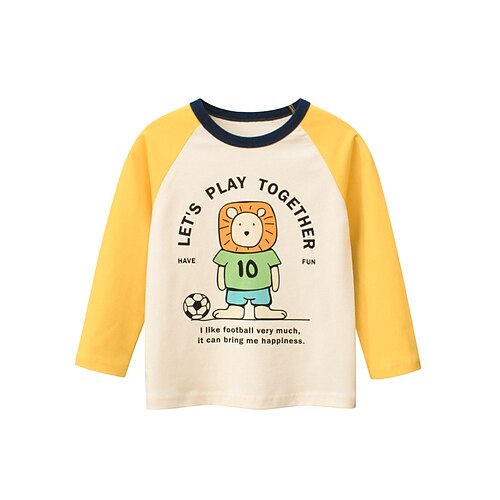 

Toddler Boys T shirt Tee Letter Lion Long Sleeve Cotton Children Top Outdoor Fashion Cool Winter Fall Beige 3-7 Years