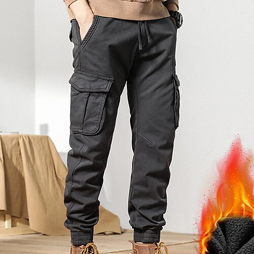 

Men's Cargo Pants Fleece Pants Joggers Winter Pants Trousers Drawstring Elastic Waist Multi Pocket Solid Color Comfort Warm Daily Holiday Streetwear Sports Fashion ArmyGreen Gray Micro-elastic