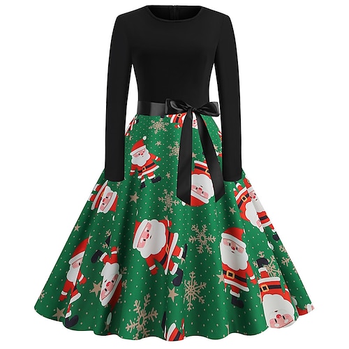 

Women's Christmas Casual Dress Swing Dress Vintage Dress Midi Dress Green Blue Light Red Long Sleeve Santa Claus Bow Winter Fall Autumn V Neck Slim 2022 S M L XL XXL 3XL