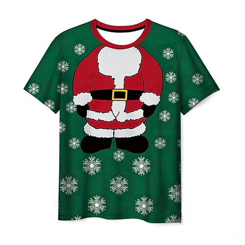 

Men's T shirt Tee Santa Claus Graphic Prints Crew Neck Green 3D Print Outdoor Christmas Short Sleeve Print Clothing Apparel Sports Designer Casual / Summer