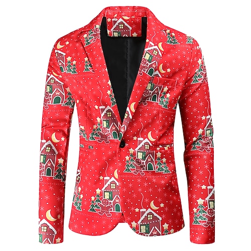 

Men's Christmas Ugly Blazer Regular Standard Fit Pattern Single Breasted One-button Red 2022