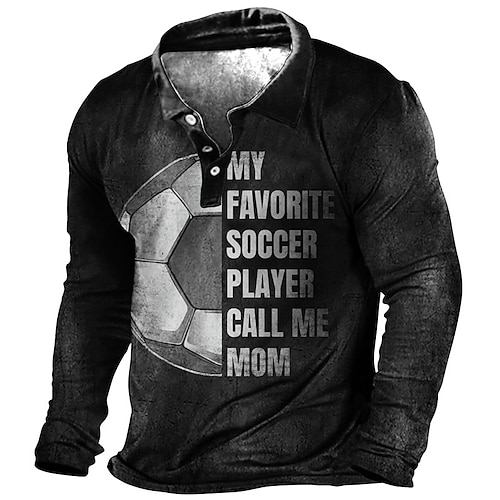 

Men's Collar Polo Shirt Golf Shirt World Cup 2022 Letter Football Soccer Sports Turndown Black 3D Print Street Sports Long Sleeve Button-Down Print Clothing Apparel Fashion Designer Casual Breathable