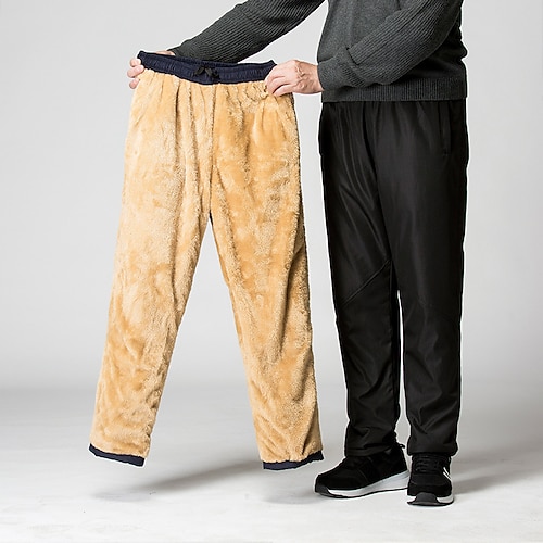 

Men's Sherpa Winter Pants Slacks Trousers Pocket Elastic Waist Straight Leg Solid Color Comfort Warm Daily Going out Streetwear Stylish Classic Style Deep Blue Black High Waist Micro-elastic