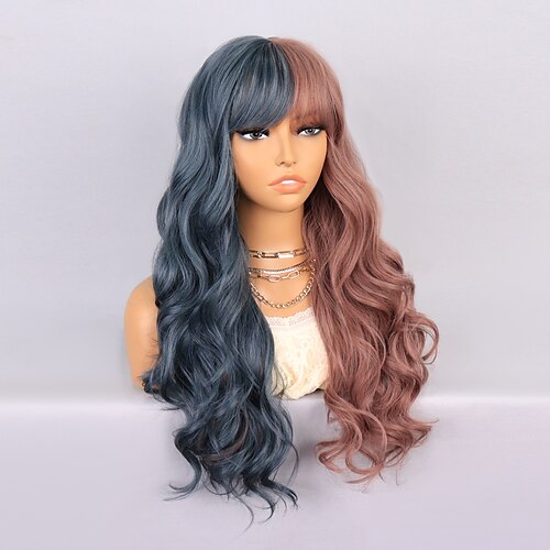 

Synthetic Wig Wavy With Bangs Machine Made Wig Long A1 Synthetic Hair Women's Soft Classic Easy to Carry Green Auburn Mixed Color / Daily Wear / Party / Evening