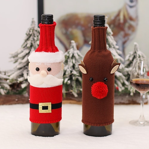 

Christmas Bottle Set Knitted Old Man Doll Champagne Set Table Dressing Props Wholesale