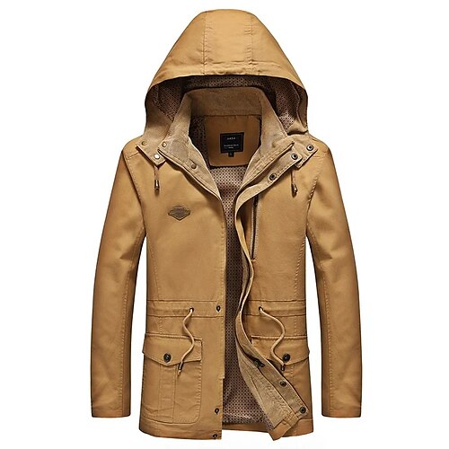 

Men's Jacket Daily Wear Vacation Going out Zipper Hooded Comfort Leisure Jacket Outerwear Solid / Plain Color Zipper Pocket Black khaki Military Green / Winter
