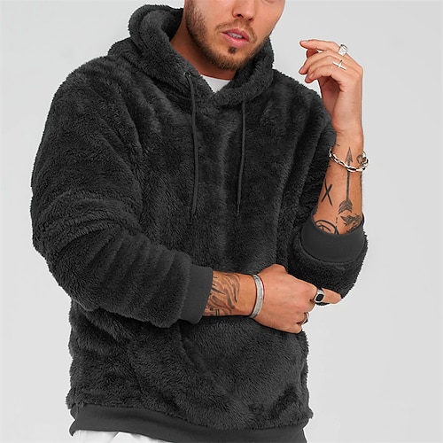 

Men's Fuzzy Sherpa Pullover Hoodie Sweatshirt Khaki Gray Hooded Solid Color Sports & Outdoor Streetwear Casual Big and Tall Winter Fall Clothing Apparel Hoodies Sweatshirts Long Sleeve / Spring