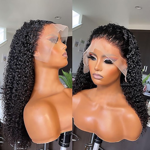 

Unprocessed Virgin Hair 13x4 Lace Front Wig Free Part Brazilian Hair Curly Black Wig 130% 150% Density with Baby Hair Natural Hairline Pre-Plucked Bleached Knots For Women Long Human Hair Lace Wig