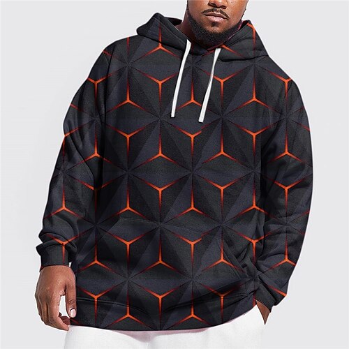 

Men's Plus Size Pullover Hoodie Sweatshirt Big and Tall Geometric Hooded Long Sleeve Spring & Fall Basic Fashion Streetwear Comfortable Daily Wear Vacation Tops