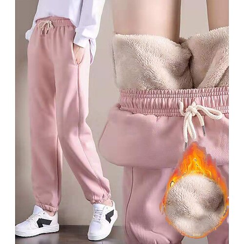 

Women's Sweatpants Joggers Fleece Pants Fleece lined Pink Grey Black Mid Waist Hip-Hop Athleisure Leisure Sports Weekend Side Pockets Micro-elastic Full Length Comfort Plain S M L XL XXL