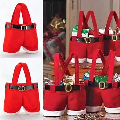 

Merry Christmas Candy Chocolate Wine Bottle Bag Santa Pants Trousers Gift Bag Package Christmas Decoration Supplies Red