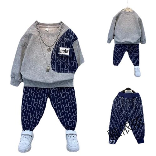 

2 Peças Infantil Para Meninos Capuz Calças Conjunto Equipamento Letra Manga Longa Algodão Definir Férias Moda Casual Inverno Outono 3-10 anos Preto Cinzento