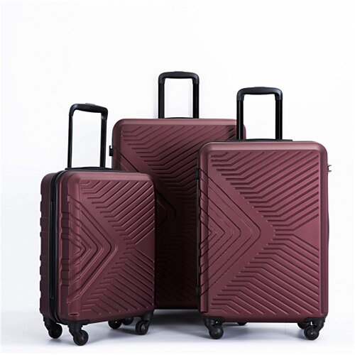 

3 Piece Luggage Sets ABS Lightweight Suitcase with Two Hooks Spinner Wheels TSA Lock (20/24/28) Wine Red