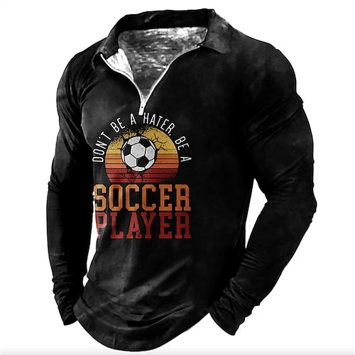 

Men's Collar Polo Shirt Golf Shirt Letter Soccer World Cup 2022 Turndown Green Black 3D Print Outdoor Sports Long Sleeve Zipper Print Clothing Apparel Fashion Designer Casual Breathable