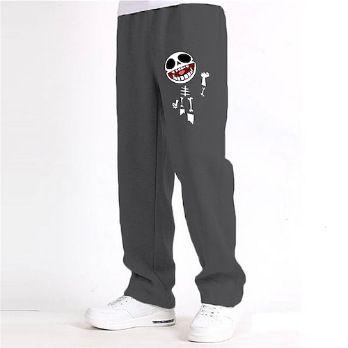 

Men's Sweatpants Trousers Drawstring Elastic Waist Straight Leg Cartoon Skull Graphic Prints Casual Daily Basic Sports Dark Gray Red Micro-elastic