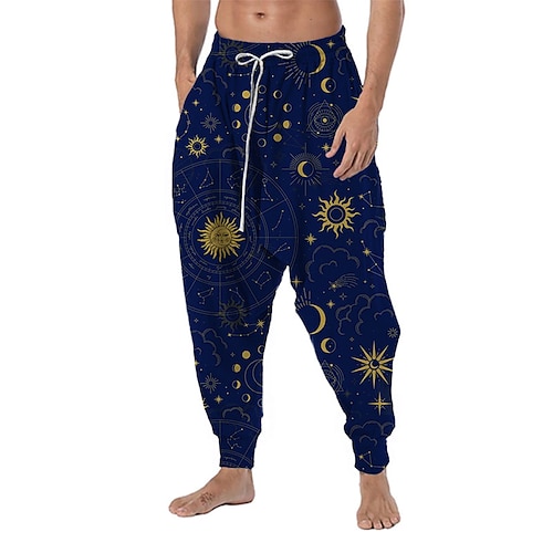 

Herre Bukser Sommerbukser Posete Harem-bukser Snorer Elastisk midje Slipp skrittet MOON Sol Grafiske trykk Komfort Pustende Avslappet Daglig Ferie Gatemote Designer Navyblå Lilla Mikroelastisk