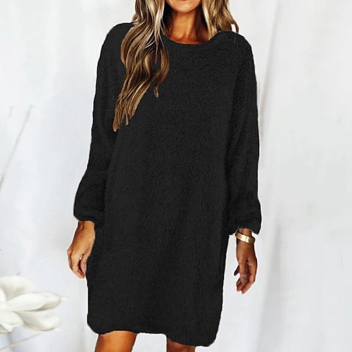 

Women's Sweater Dress Winter Dress Casual Dress Pink Wine Light Grey White Black Long Sleeve Pure Color Knit Winter Fall Crew Neck Casual Modern Fit 2022 S M L XL 2XL 3XL Winter Dress