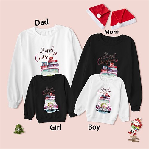 

Mommy and Me Ugly Christmas Sweatshirt Pullover Graphic Letter Car Casual Crewneck Multicolor Long Sleeve Daily Matching Outfits