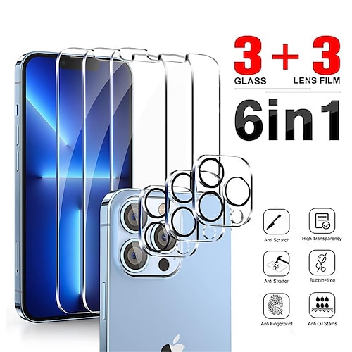 

3 - 3 Pack Compatible with iPhone 13 Pro Screen Protector 6.1 Inch 3 Pack Tempered Glass Screen Protector 3 Pack Camera Lens Protector 9H Hardness Case Friendly Easy Installation Kit