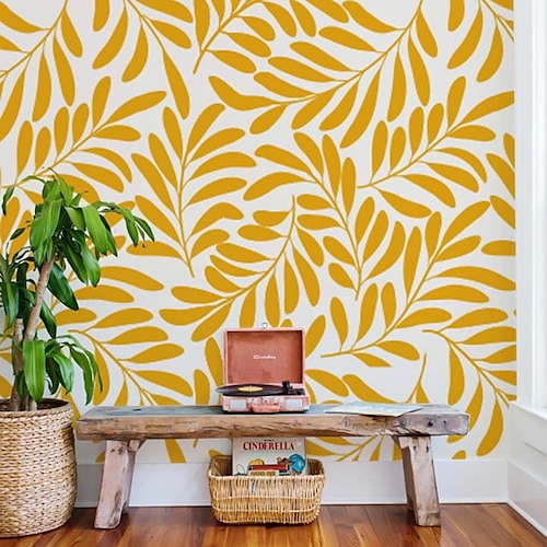 

Honey Yellow Botanical Wallpaper Peel and Stick Exotic Leaf Wallpaper Removable Pvc/Vinyl Self Adhesive 17.7''x118''in(45cmx300cm) / 45x300cm