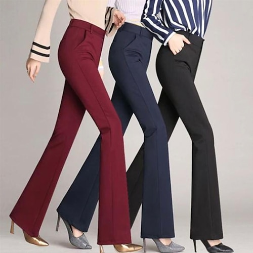 

Women's Dress Pants Bootcut Pants Trousers Straight Wine Navy Blue Black Mid Waist Basic Daily Solid Colored S M L XL XXL / Loose Fit