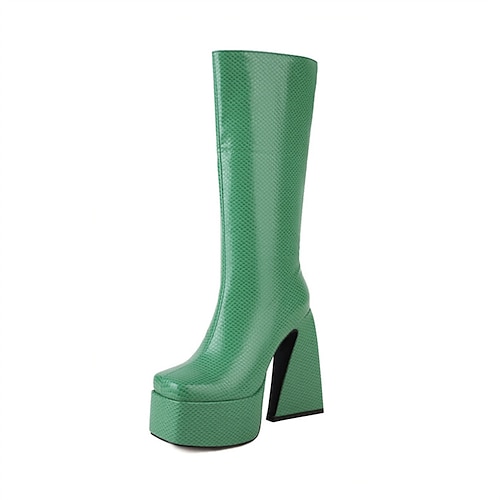 

Women's Boots Daily Heel Boots Knee High Boots Winter High Heel Square Toe Minimalism Synthetics Zipper Solid Colored Black Red Blue