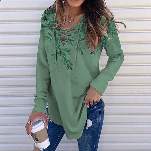 

Women's Sweatshirt Pullover Streetwear Green Purple Yellow Floral Casual V Neck Long Sleeve S M L XL 2XL