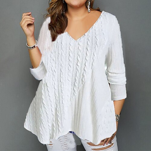 

Women's Plus Size Tops Blouse Shirt Plain Long Sleeve V Neck Basic Casual Daily Going out Cotton Winter Fall Blue Gray