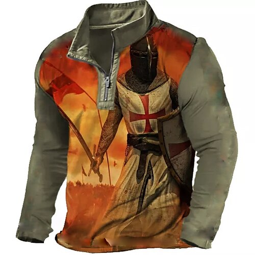 

Men's Zip Up Sweatshirt Pullover Quarter Zipper Sweatshirt Green Blue Purple Yellow Orange Half Zip Knights Templar Graphic Prints Zipper Print Daily Sports 3D Print Basic Designer Casual Spring