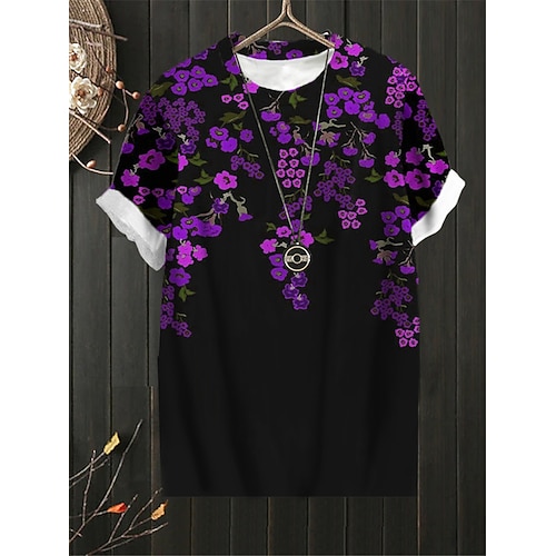 

Women's Plus Size Tops T shirt Tee Floral Print Short Sleeve Crewneck Streetwear Daily Sports Cotton Spandex Jersey Spring Summer Green Blue